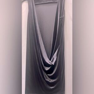 RUTZOU Elegant Bluish Gray Draped Plunging Velour Dress Size M